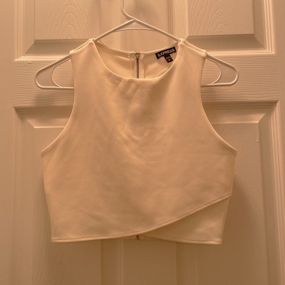 EXPRESS White Crop Top with Full Length Zipper in Back